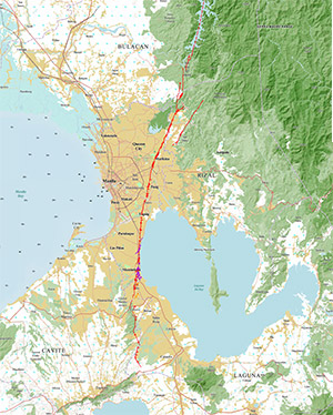 map of Marikina Valley Fault System